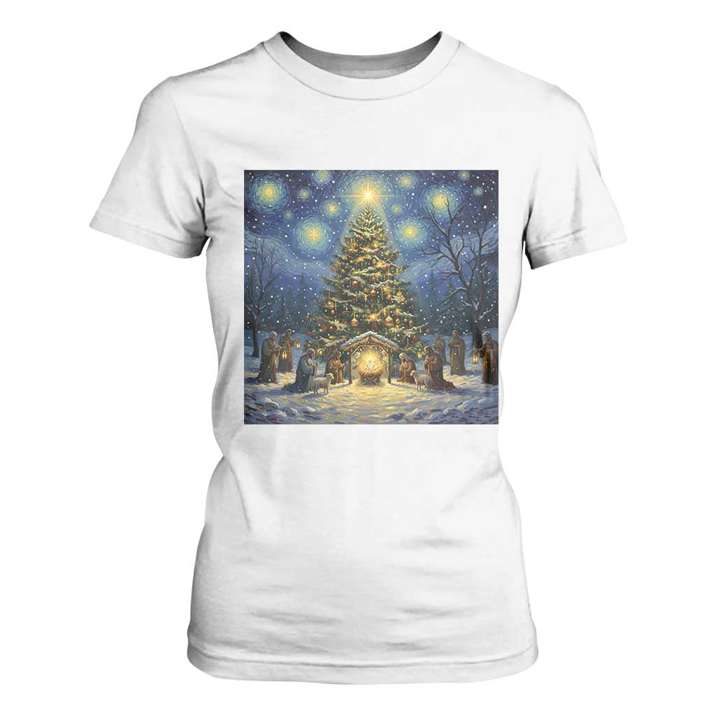 Nativity Scene T Shirt For Women Christmas Starry Night Christian Jesus Baby Jesus Holiday TS14 White Print Your Wear