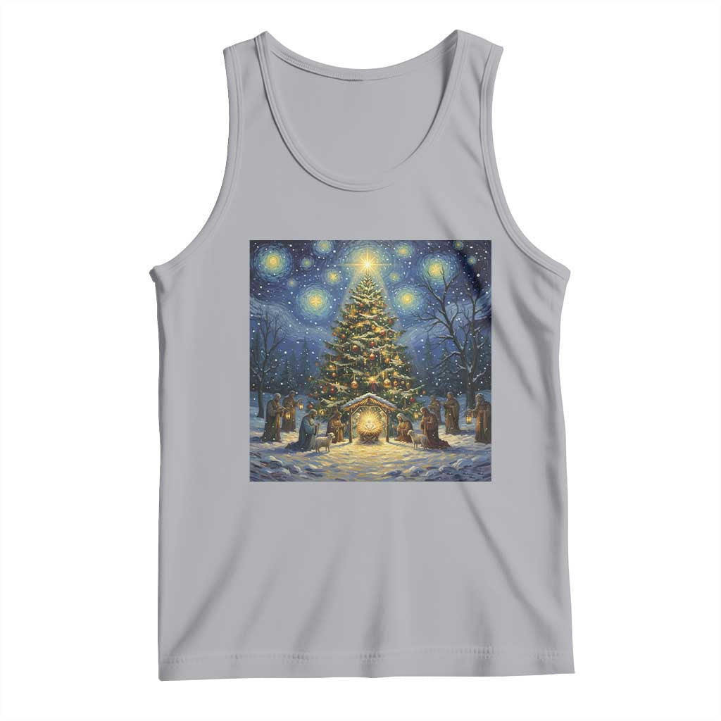 Nativity Scene Tank Top Christmas Starry Night Christian Jesus Baby Jesus Holiday TS14 Athletic Heather Print Your Wear
