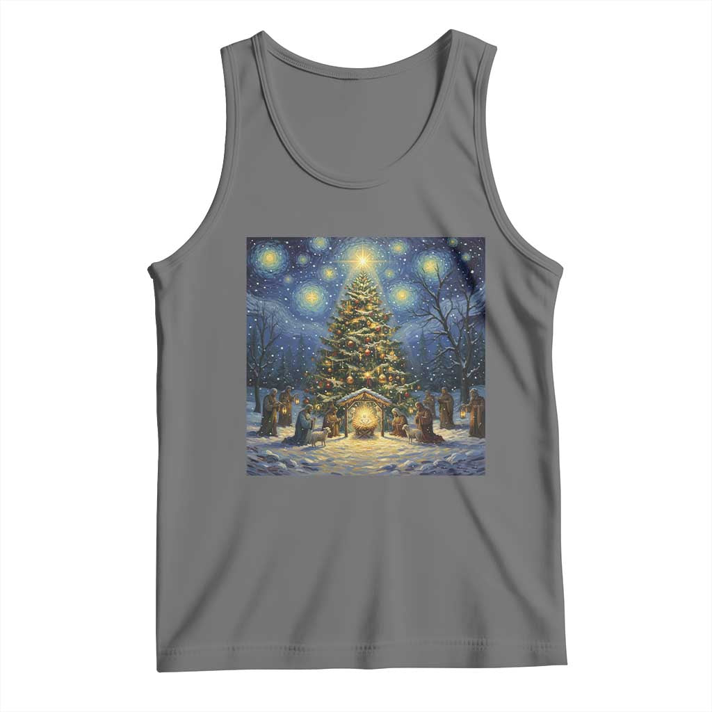 Nativity Scene Tank Top Christmas Starry Night Christian Jesus Baby Jesus Holiday TS14 Black Heather Print Your Wear