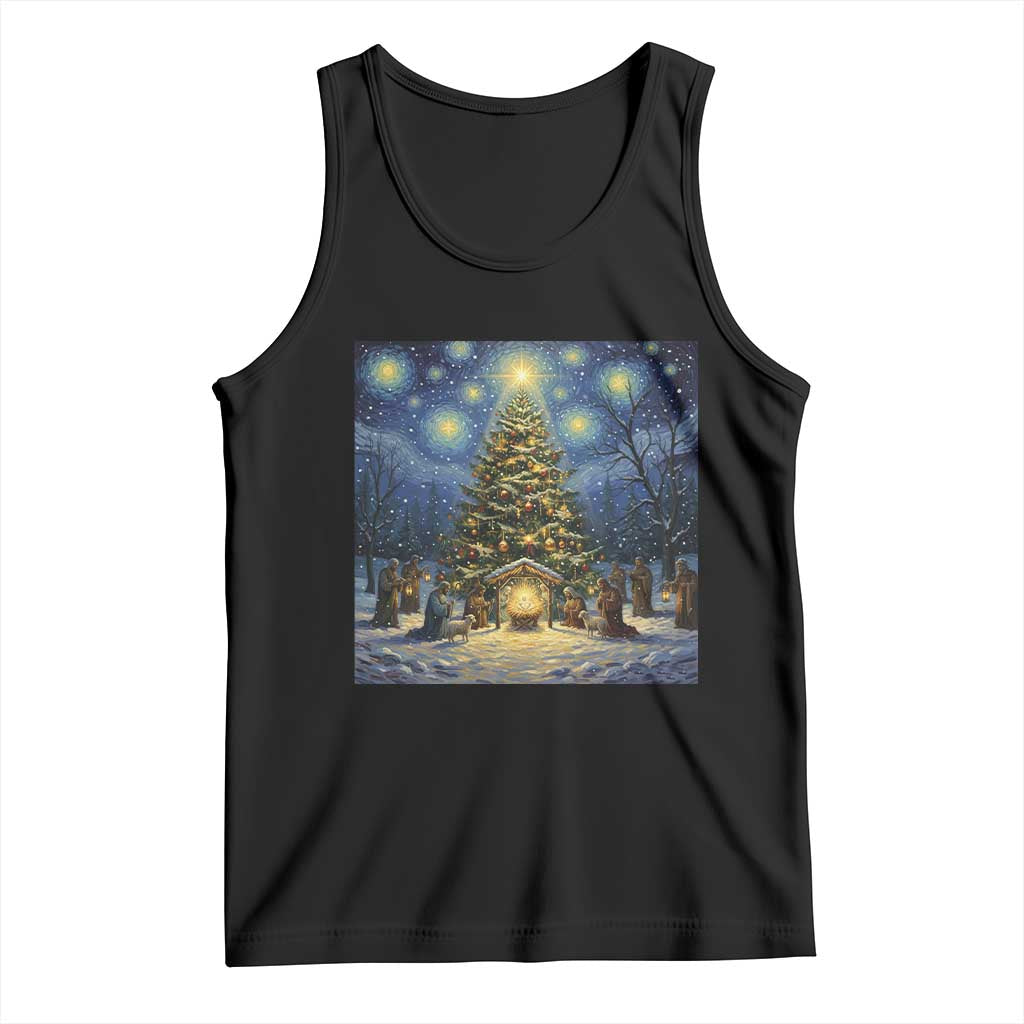 Nativity Scene Tank Top Christmas Starry Night Christian Jesus Baby Jesus Holiday TS14 Black Print Your Wear