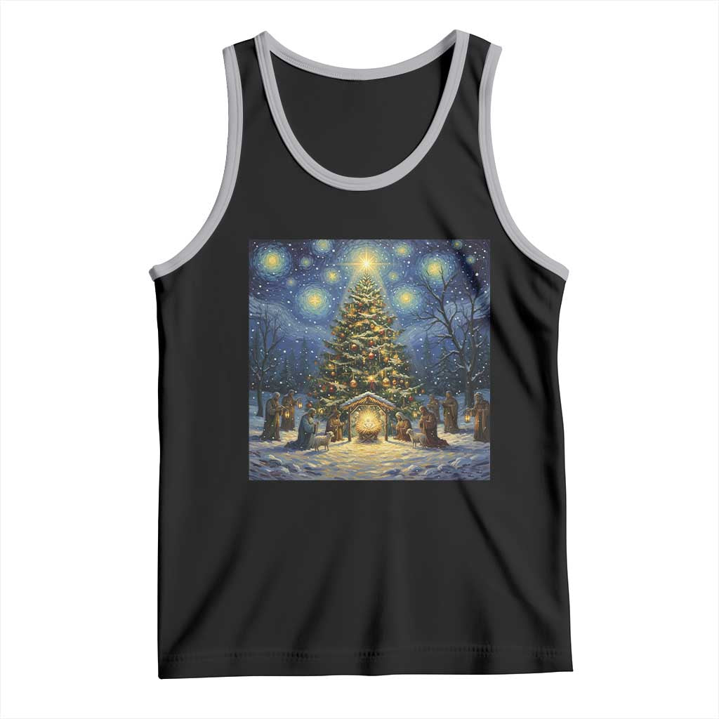 Nativity Scene Tank Top Christmas Starry Night Christian Jesus Baby Jesus Holiday TS14 Black Athletic Heather Print Your Wear