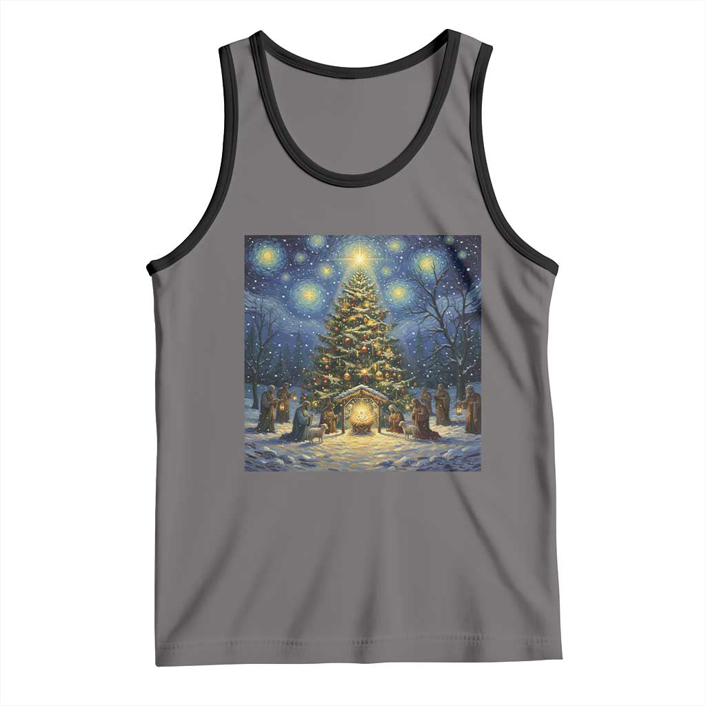Nativity Scene Tank Top Christmas Starry Night Christian Jesus Baby Jesus Holiday TS14 Deep Heather Black Print Your Wear