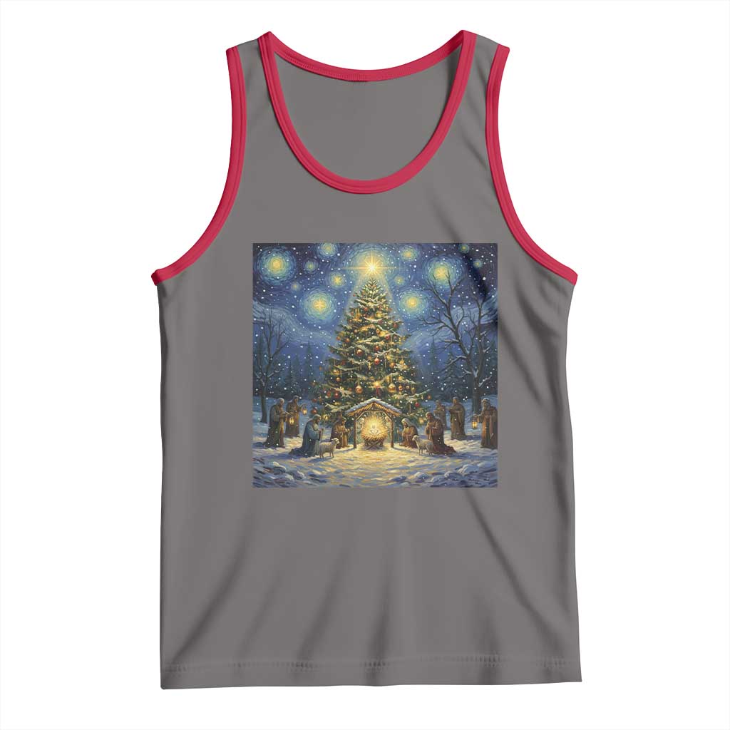 Nativity Scene Tank Top Christmas Starry Night Christian Jesus Baby Jesus Holiday TS14 Deep Heather Red Print Your Wear