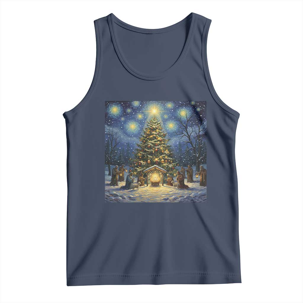 Nativity Scene Tank Top Christmas Starry Night Christian Jesus Baby Jesus Holiday TS14 Navy Print Your Wear