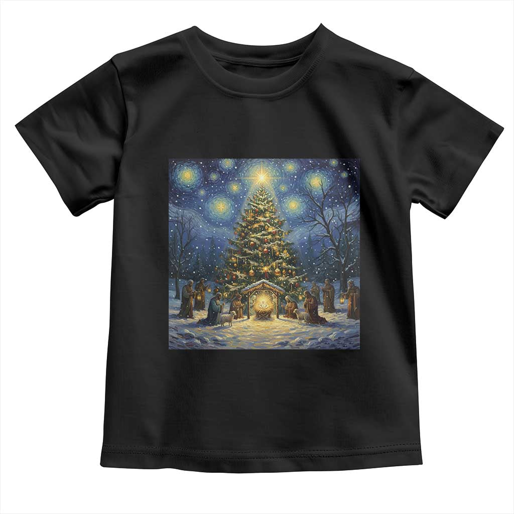 Nativity Scene Toddler T Shirt Christmas Starry Night Christian Jesus Baby Jesus Holiday TS14 Black Print Your Wear
