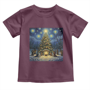 Nativity Scene Toddler T Shirt Christmas Starry Night Christian Jesus Baby Jesus Holiday TS14 Maroon Print Your Wear