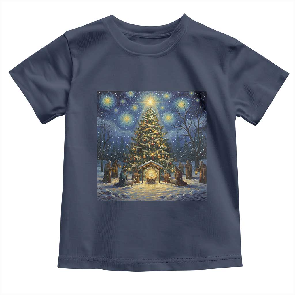 Nativity Scene Toddler T Shirt Christmas Starry Night Christian Jesus Baby Jesus Holiday TS14 Navy Print Your Wear