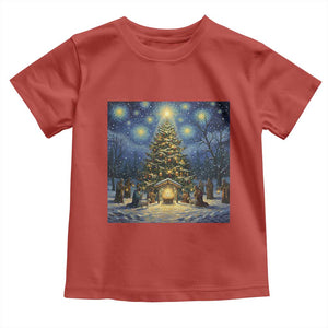 Nativity Scene Toddler T Shirt Christmas Starry Night Christian Jesus Baby Jesus Holiday TS14 Red Print Your Wear