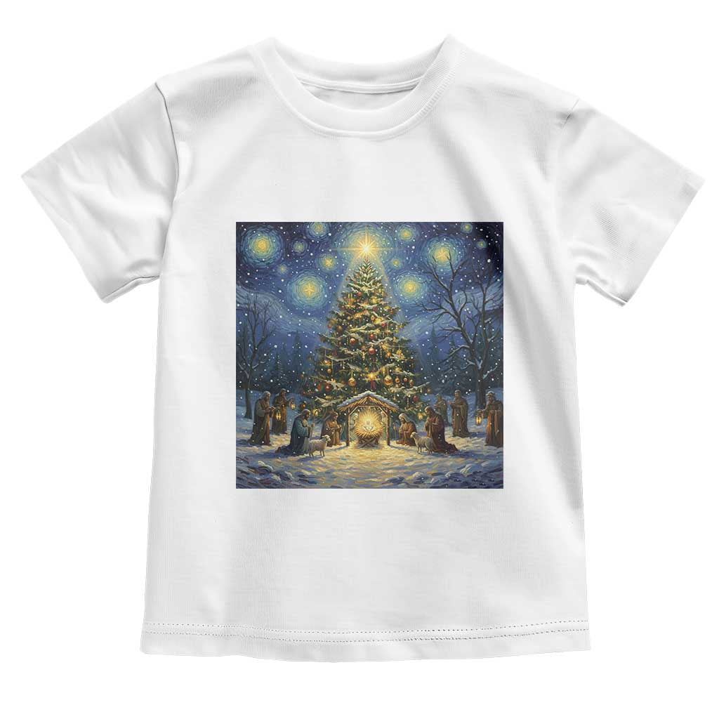 Nativity Scene Toddler T Shirt Christmas Starry Night Christian Jesus Baby Jesus Holiday TS14 White Print Your Wear