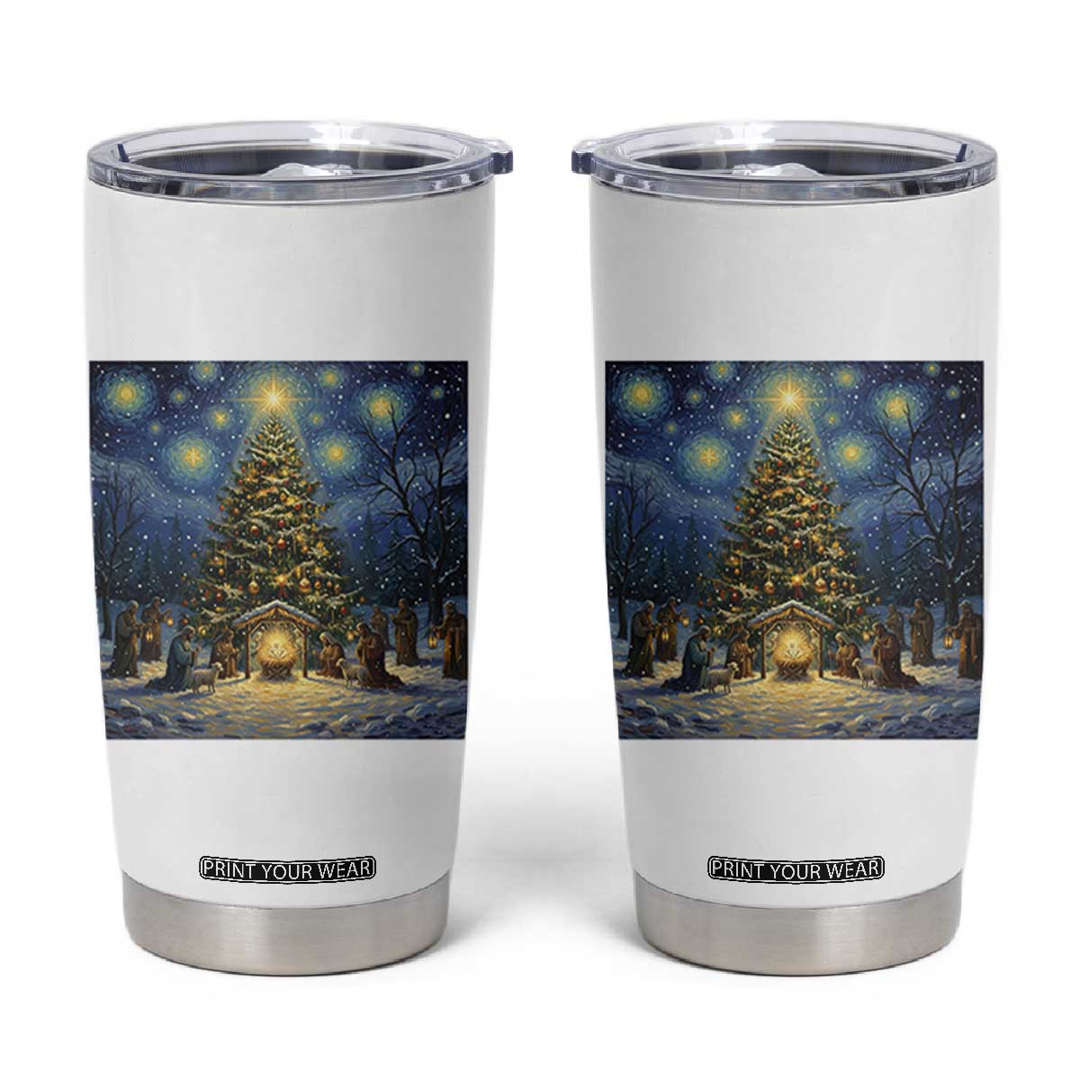 Nativity Scene Tumbler Cup Christmas Starry Night Christian Jesus Baby Jesus Holiday TS14 Black Print Your Wear
