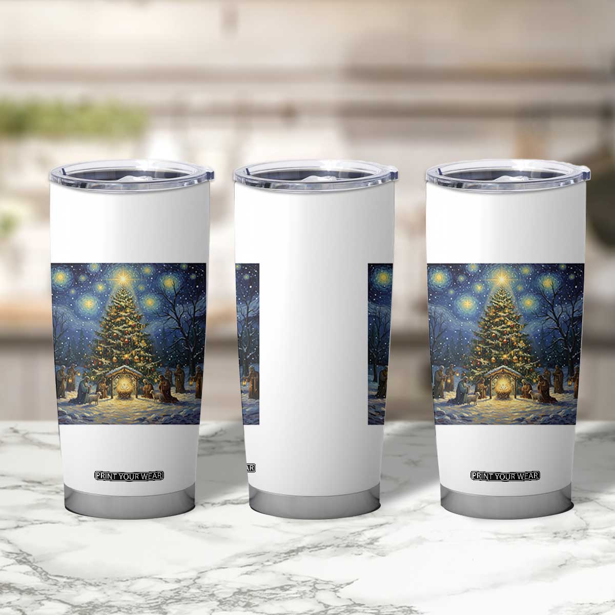Nativity Scene Tumbler Cup Christmas Starry Night Christian Jesus Baby Jesus Holiday TS14 Print Your Wear