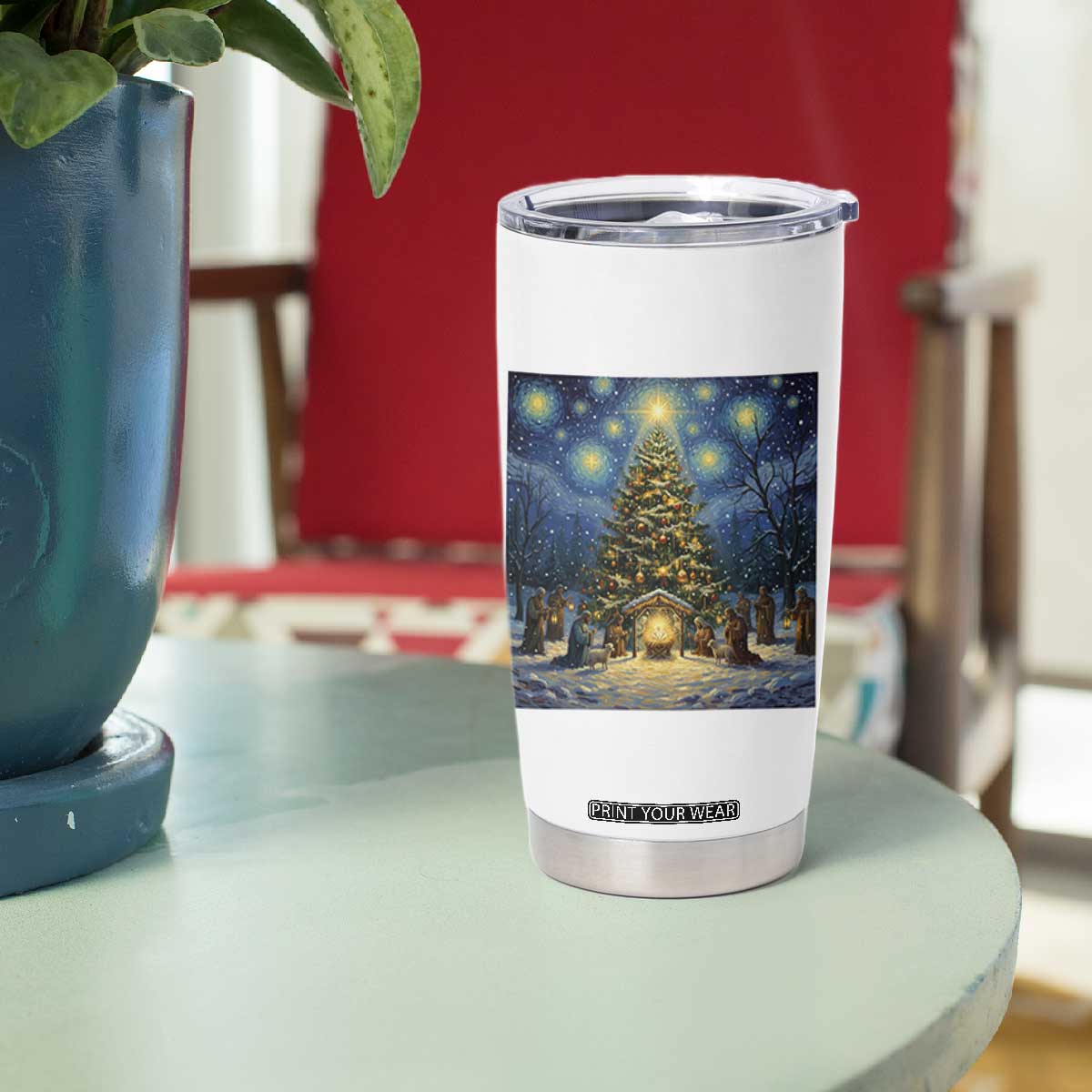Nativity Scene Tumbler Cup Christmas Starry Night Christian Jesus Baby Jesus Holiday TS14 Print Your Wear