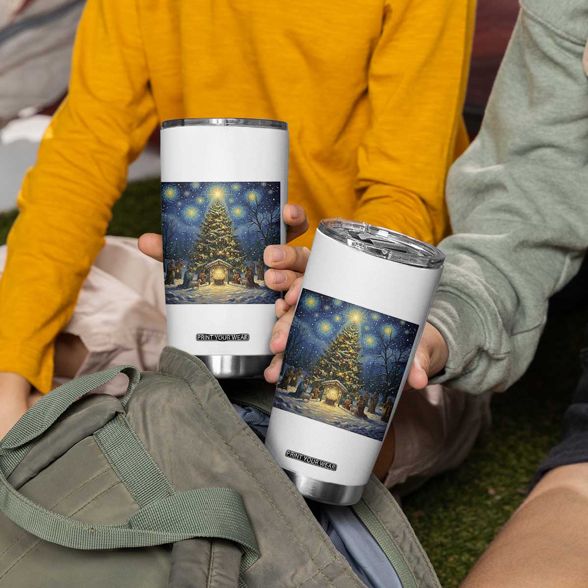 Nativity Scene Tumbler Cup Christmas Starry Night Christian Jesus Baby Jesus Holiday TS14 Print Your Wear