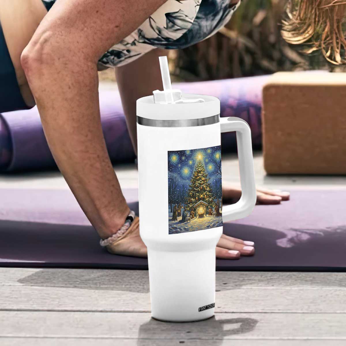 Nativity Scene Tumbler With Handle Christmas Starry Night Christian Jesus Baby Jesus Holiday TS14 Print Your Wear
