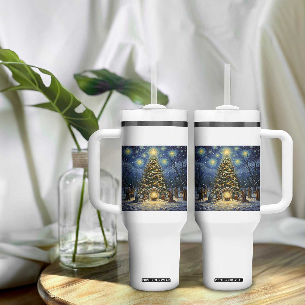 Nativity Scene Tumbler With Handle Christmas Starry Night Christian Jesus Baby Jesus Holiday TS14 Print Your Wear