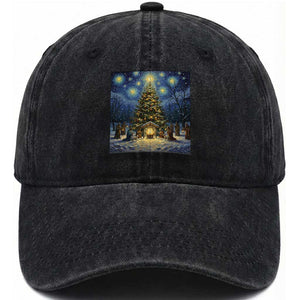 Nativity Scene Washed Cotton Baseball Cap Christmas Starry Night Christian Jesus Baby Jesus Holiday TS14 Washed Cap Universal Fit Black Print Your Wear