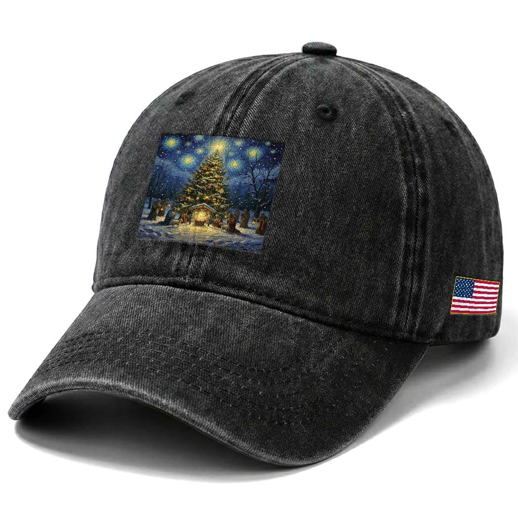 Nativity Scene Washed Cotton Baseball Cap Christmas Starry Night Christian Jesus Baby Jesus Holiday TS14 Print Your Wear