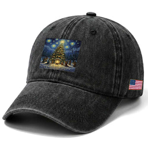 Nativity Scene Washed Cotton Baseball Cap Christmas Starry Night Christian Jesus Baby Jesus Holiday TS14 Print Your Wear