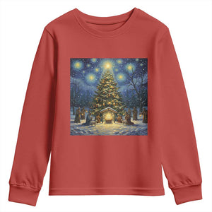 Nativity Scene Youth Sweatshirt Christmas Starry Night Christian Jesus Baby Jesus Holiday TS14 Red Print Your Wear