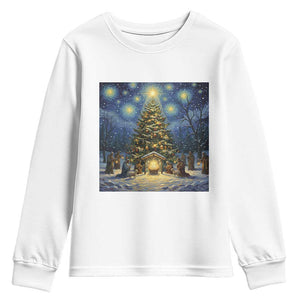 Nativity Scene Youth Sweatshirt Christmas Starry Night Christian Jesus Baby Jesus Holiday TS14 White Print Your Wear