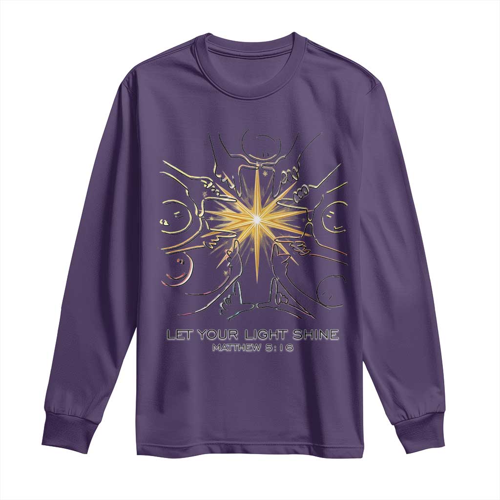 Jesus Christian Long Sleeve Shirt Let Your Light Shine Matthew 5:16 TS14 Purple Print Your Wear
