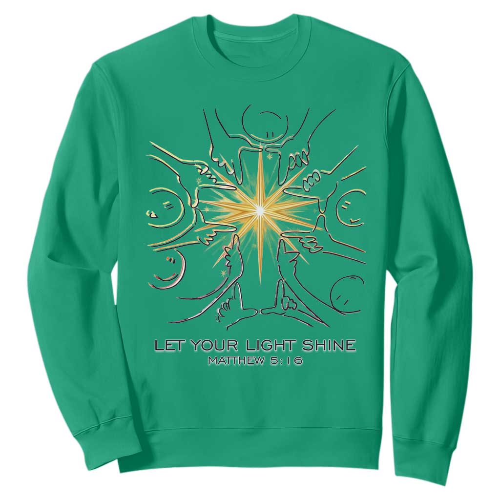Jesus Christian Sweatshirt Let Your Light Shine Matthew 5:16 TS14 Irish Green Print Your Wear