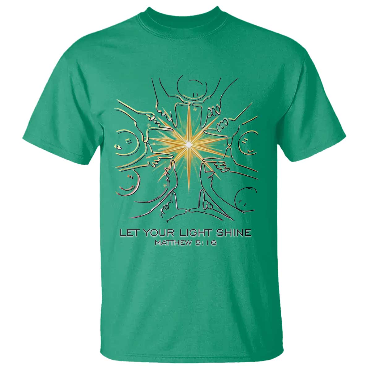 Jesus Christian T Shirt Let Your Light Shine Matthew 5:16 TS14 Irish Green Print Your Wear