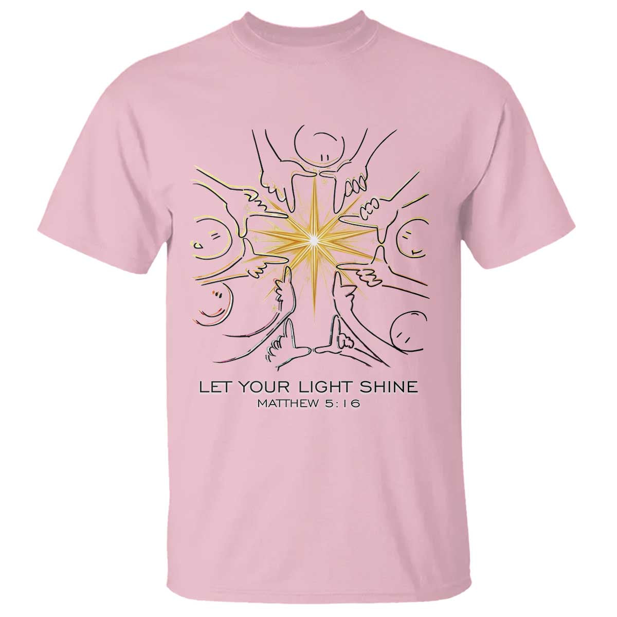 Jesus Christian T Shirt Let Your Light Shine Matthew 5:16 TS14 Light Pink Print Your Wear