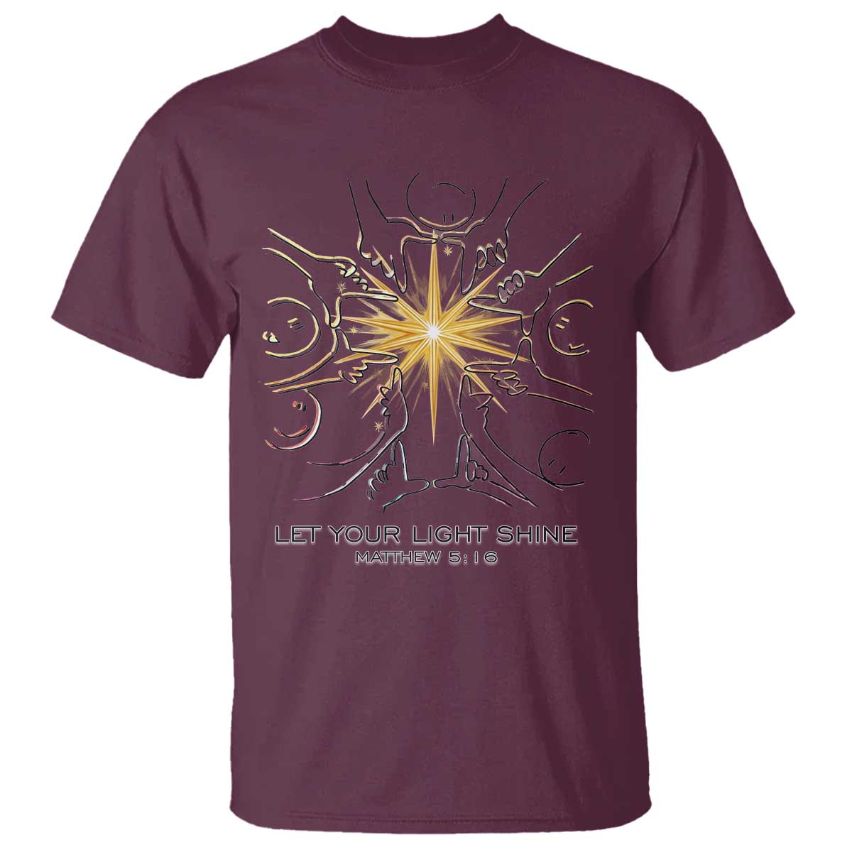 Jesus Christian T Shirt Let Your Light Shine Matthew 5:16 TS14 Maroon Print Your Wear