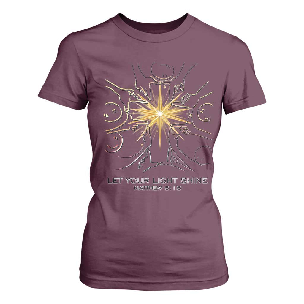 Jesus Christian T Shirt For Women Let Your Light Shine Matthew 5:16 TS14 Maroon Print Your Wear
