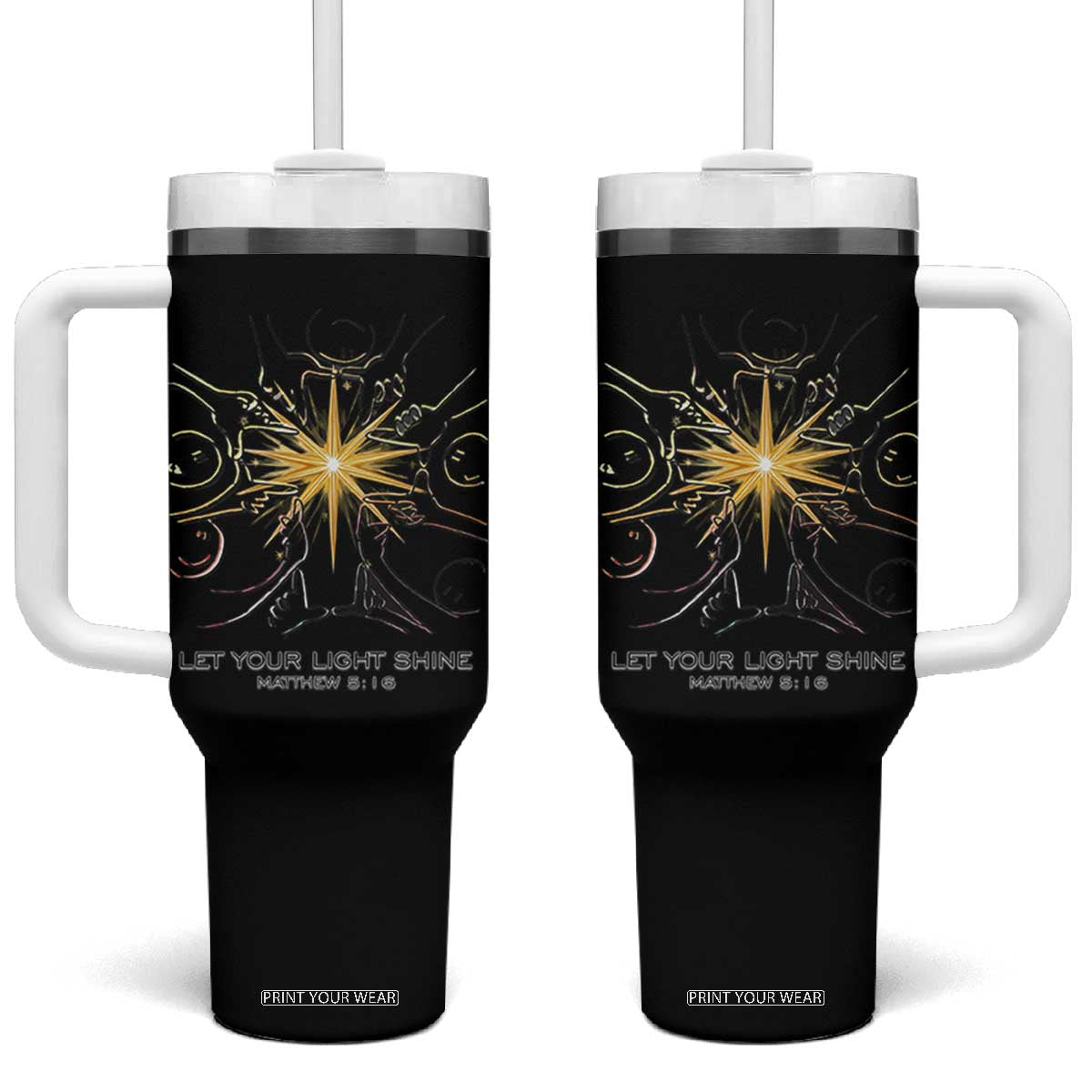 Jesus Christian Tumbler With Handle Let Your Light Shine Matthew 5:16 TS14 One Size: 40 oz White Print Your Wear