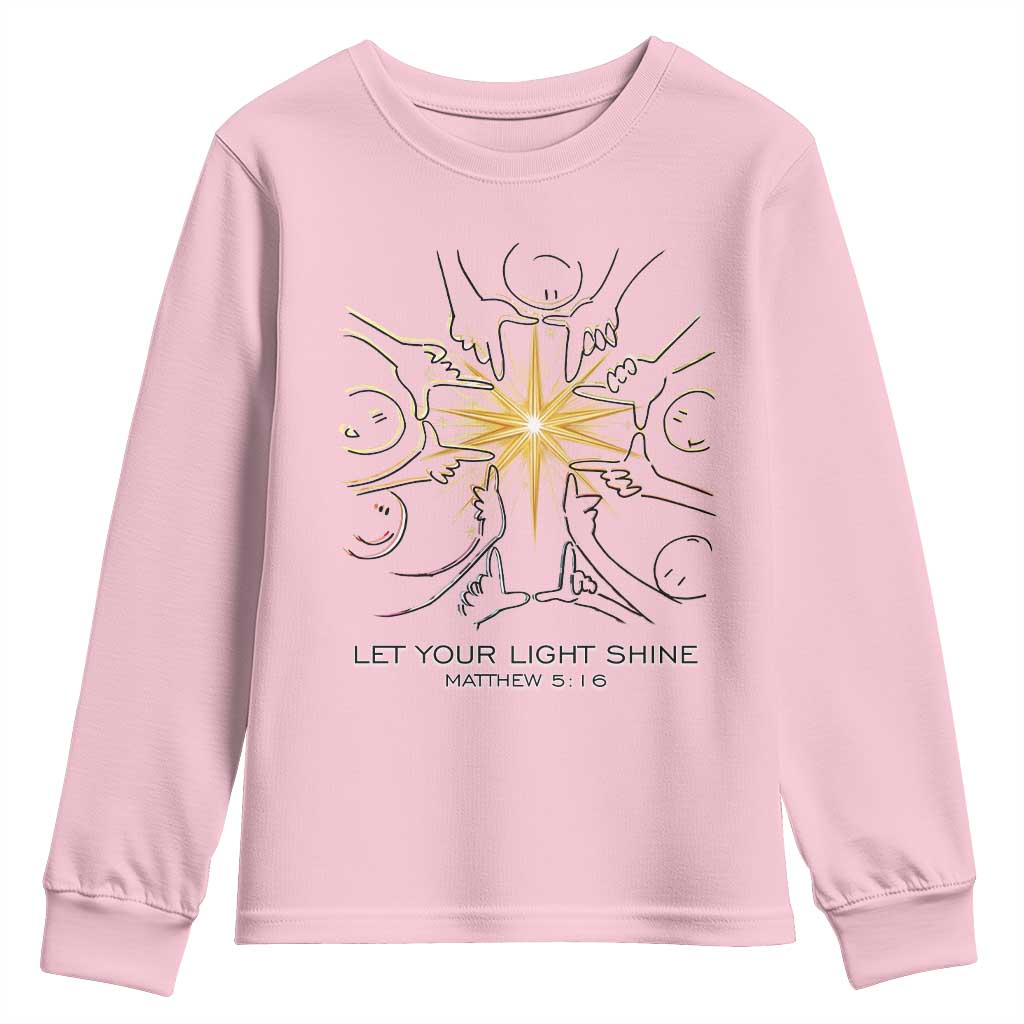 Jesus Christian Youth Sweatshirt Let Your Light Shine Matthew 5:16 TS14 Light Pink Print Your Wear