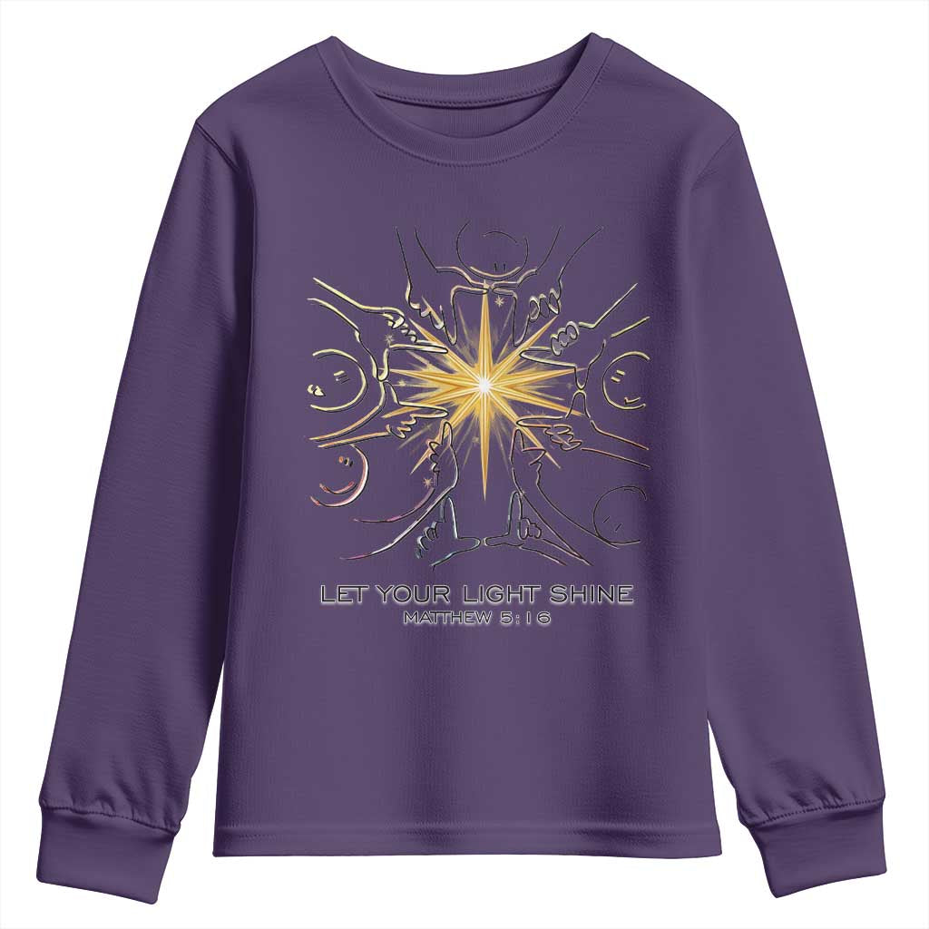 Jesus Christian Youth Sweatshirt Let Your Light Shine Matthew 5:16 TS14 Purple Print Your Wear