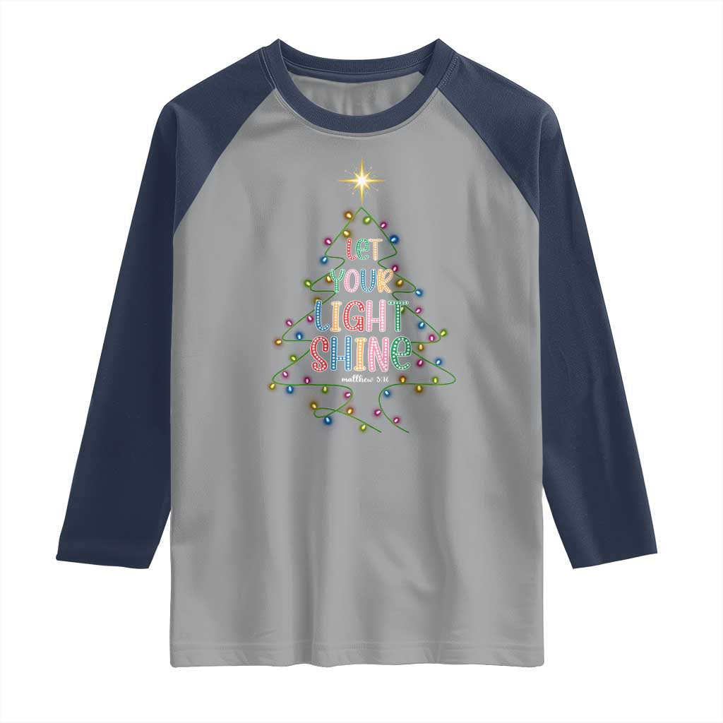 Jesus Christmas Raglan Shirt Let Your Light Shine Matthew 5:16 TS14 Sport Gray Navy Print Your Wear