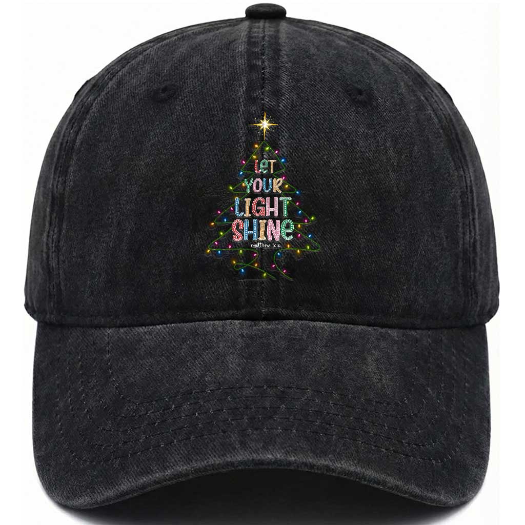 Jesus Christmas Washed Cotton Baseball Cap Let Your Light Shine Matthew 5:16 TS14 Washed Cap Universal Fit Black Print Your Wear