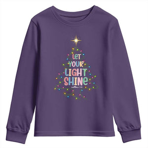 Jesus Christmas Youth Sweatshirt Let Your Light Shine Matthew 5:16 TS14 Purple Print Your Wear