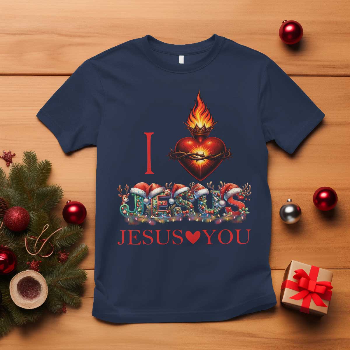 Jesus Christian Christmas T Shirt Cross Bible Verse Faith Love TS14 Navy Print Your Wear