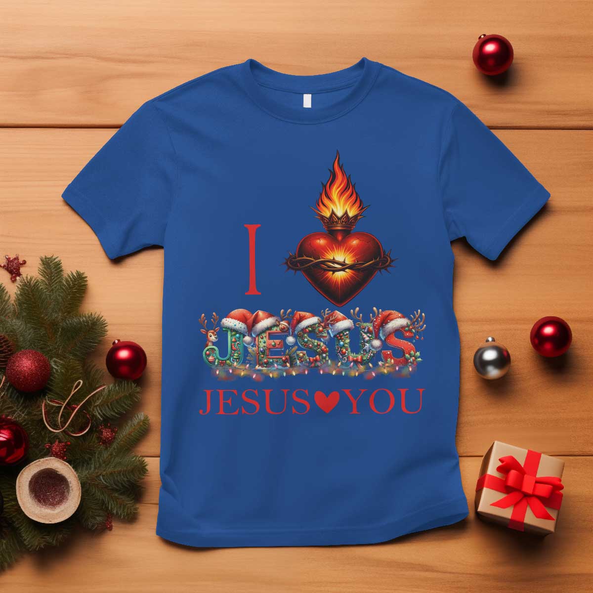 Jesus Christian Christmas T Shirt Cross Bible Verse Faith Love TS14 Royal Blue Print Your Wear