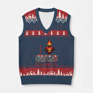 Jesus Christian Xmas V-Neck Knit Sweater Vest Cross Bible Verse Faith Love TS14 Navy Red Print Your Wear