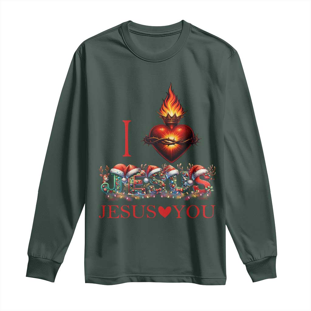 Jesus Christian Christmas Long Sleeve Shirt Cross Bible Verse Faith Love TS14 Dark Forest Green Print Your Wear