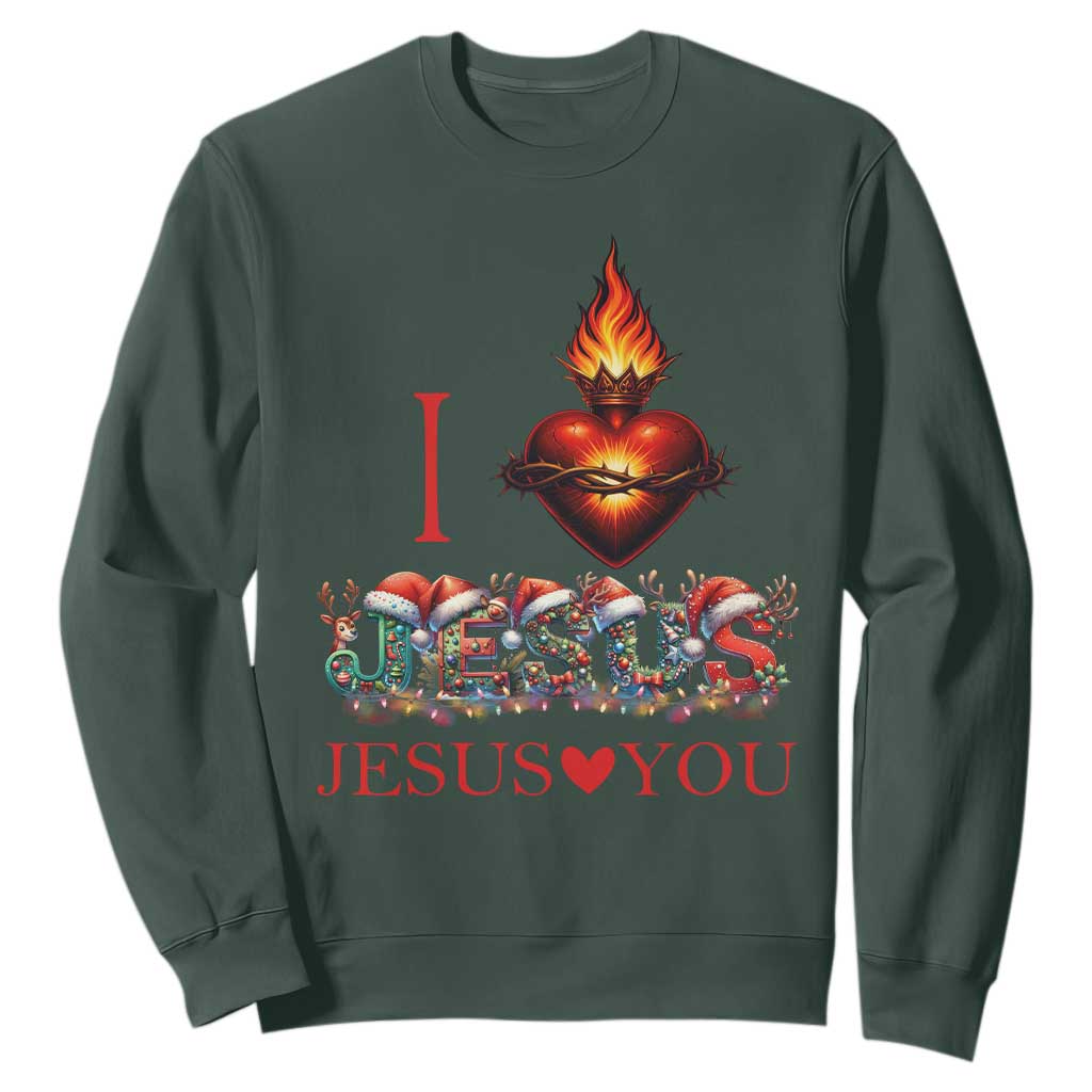 Jesus Christian Christmas Sweatshirt Cross Bible Verse Faith Love TS14 Dark Forest Green Print Your Wear