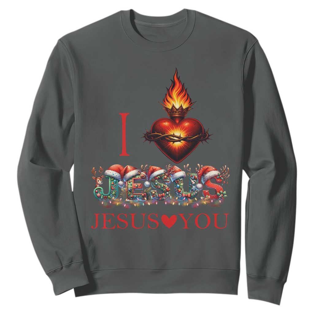 Jesus Christian Christmas Sweatshirt Cross Bible Verse Faith Love TS14 Dark Heather Print Your Wear