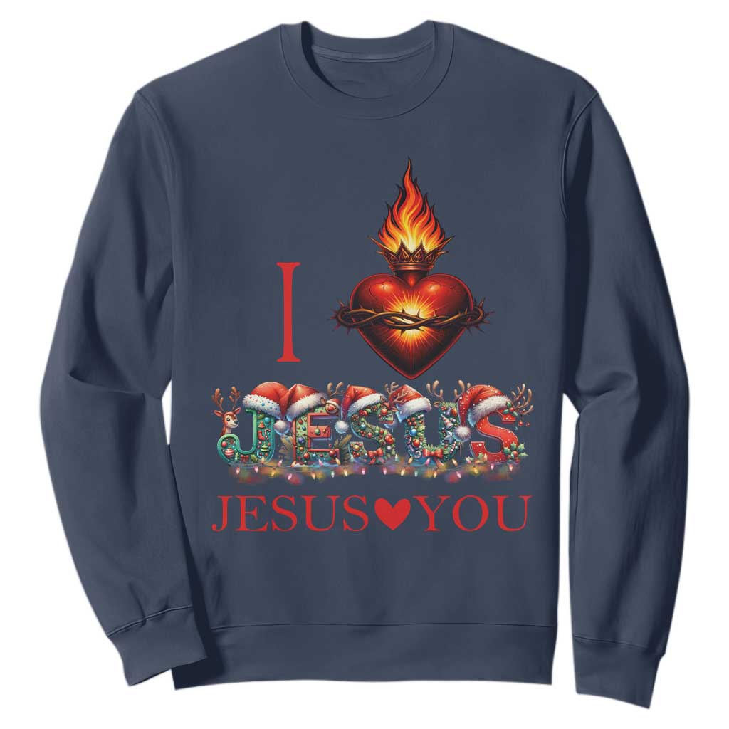 Jesus Christian Christmas Sweatshirt Cross Bible Verse Faith Love TS14 Navy Print Your Wear