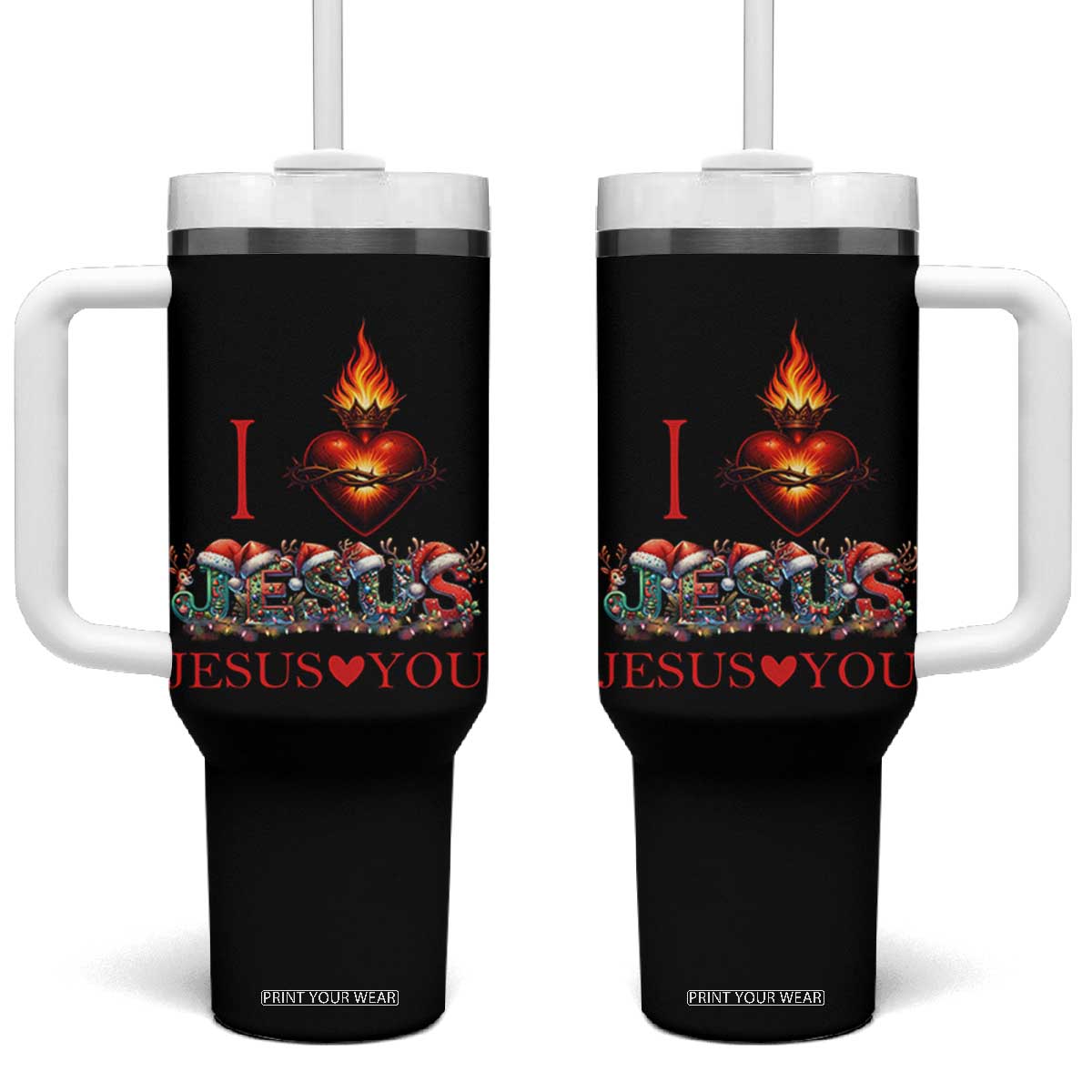 Jesus Christian Christmas Tumbler With Handle Cross Bible Verse Faith Love TS14 One Size: 40 oz Black Print Your Wear