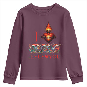 Jesus Christian Christmas Youth Sweatshirt Cross Bible Verse Faith Love TS14 Maroon Print Your Wear