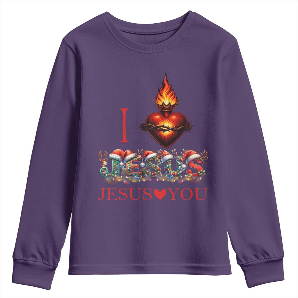 Jesus Christian Christmas Youth Sweatshirt Cross Bible Verse Faith Love TS14 Purple Print Your Wear