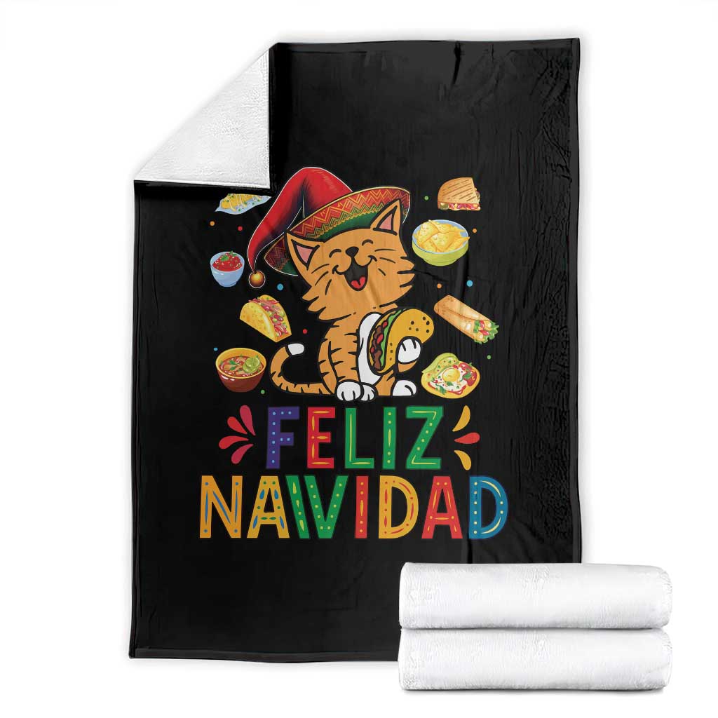 Funny Mexican Cat Christmas Throw Blanket Feliz Navidad Sombrero Kitty Xmas TS14 Black Print Your Wear
