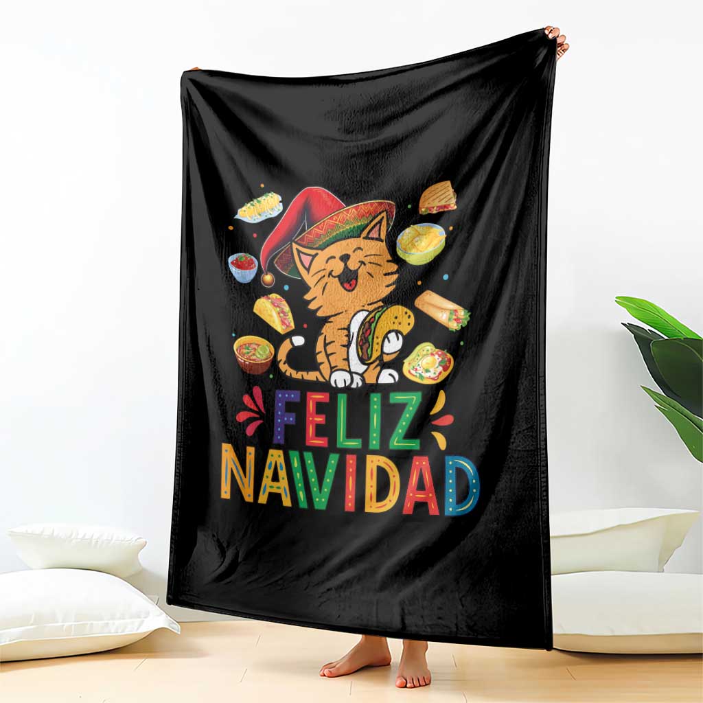 Funny Mexican Cat Christmas Throw Blanket Feliz Navidad Sombrero Kitty Xmas TS14 Print Your Wear