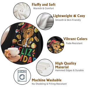 Funny Mexican Cat Christmas Throw Blanket Feliz Navidad Sombrero Kitty Xmas TS14 Print Your Wear