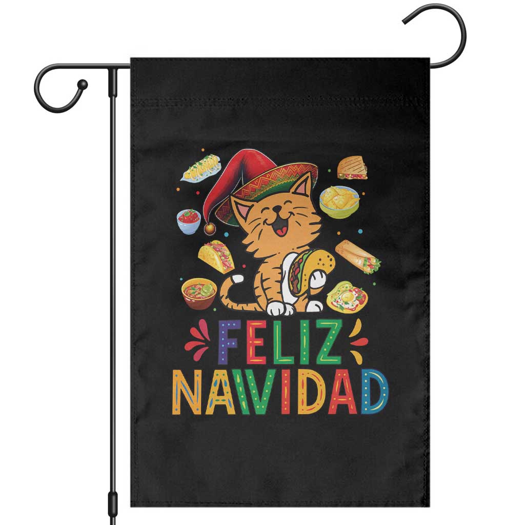 Funny Mexican Cat Christmas Garden Flag Feliz Navidad Sombrero Kitty Xmas TS14 Black Print Your Wear